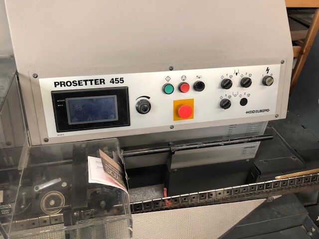 Heidelberg Prosetter 455-S4, Year 2002 Pocket Stitcher trimer system