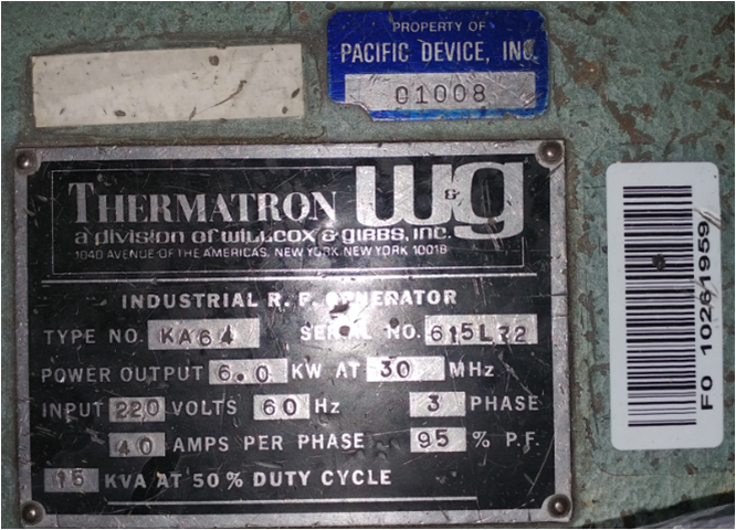 RF Machine RF Heat Sealer Single Cycle 6KW Refurbished