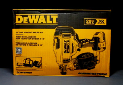 DEWALT 20V MAX 15° CORDLESS ROOFING NAILER KIT (DCN45RND1). DAMAGED BOX