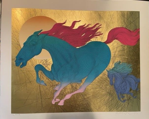 Guillaume Azoulay Equus Gold Leaf Serigraph /500 With Coa