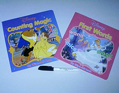 DISNEY ''COUNTING MAGIC'' & ''FIRST WORDS'' Wipe-Off Books with NEW Dry Erase Marker