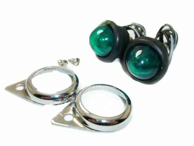 Fits Royal Enfield Classic Electra Green Pilot Lights Chrome Rim Set 