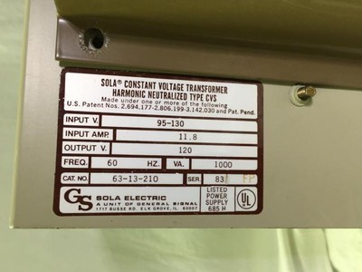 Sola Electric Mini/Micro Computer Regulator Cat No 63-13-210 120V 8.34A