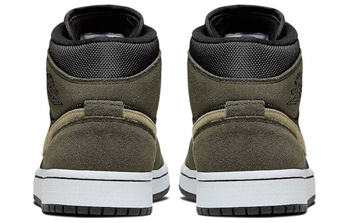 Pre-owned Jordan Nike Air  1 Mid Olive Women's Retro Sneakers Bq6472-030 In Green