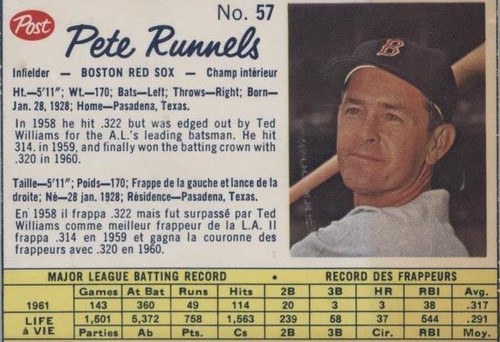 1962 Post Canadian - Pete Runnels #57