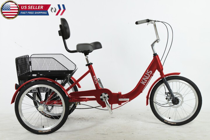 Adult Tricycle Three Wheel Bike Cruiser 7 Speed 26″ w/ Cargo Basket Foldable Red