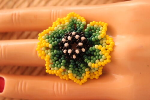 Mexican Huichol Art Beaded Ring Jewelry Hand Made A-029