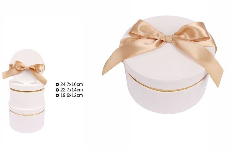 Set 3 Pezzi Scatole Box Regali Varie Misure Matrioska Tonde Velluto Bianco dfh