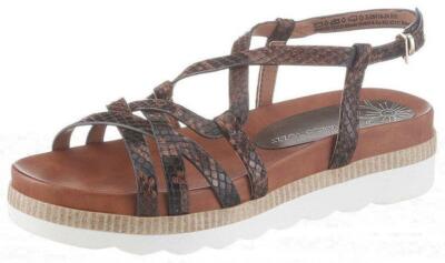 MARCO TOZZI DAMEN RIEMCHEN SANDALE PLATEAU SANDALETTEN LEDERIMITAT BRAUN NEU