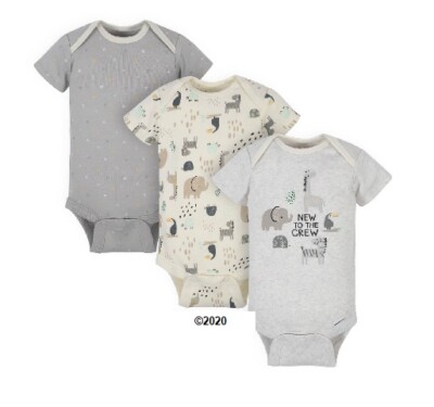 Gerber Baby Boy Or Girl Neural 3-Piece Organic Safari Onesies Size Newborn