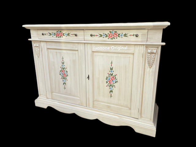 CREDENZA MADIA  SOGGIORNO DIPINTA A MANO DECORATA AVORIO PATINATO