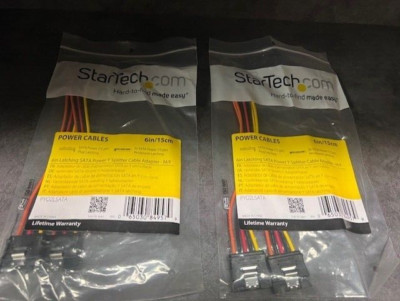 2 Pack of StarTech PYO2LSATA 6in Latching SATA Power Y Splitter Cable Adapters