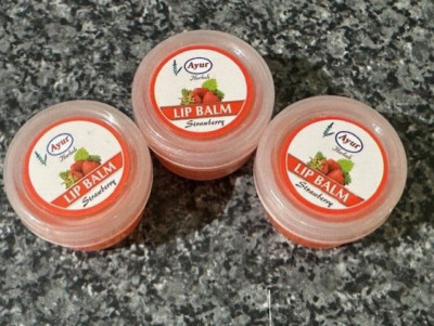 3x Ayur Strawberry Flavoured Lip Balm Travel Holiday Chapped Ponds 5g