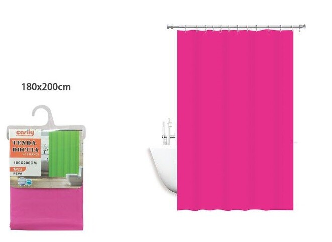 Tenda Doccia AntiMuffa Impermeabile 180x200cm Con Anelli Bagno Rosa Fucsia dfh