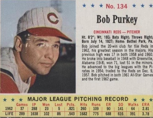 1963 Jell-O - Bob Purkey #134