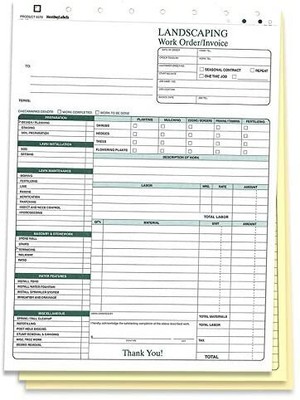 Landscaping Work Order Form/Invoice/Billing Sheets, 3 Part Carbonless (100...