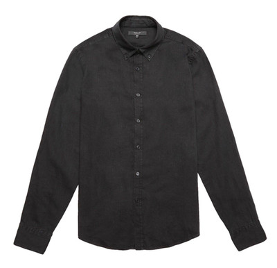 DSTLD Mens Classic Button Down Shirt In Black, LARGE