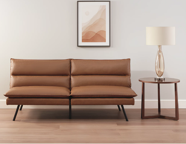 Sleeper Sofa Futon Style Flat Bed Reclining Faux Leather Pil