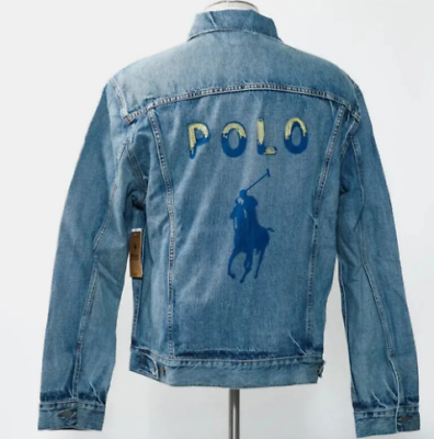 Pre-owned Polo Ralph Lauren Men's Big & Tall Big Pony Spell Out Trucker Denim Jacket, 2xb In Blue