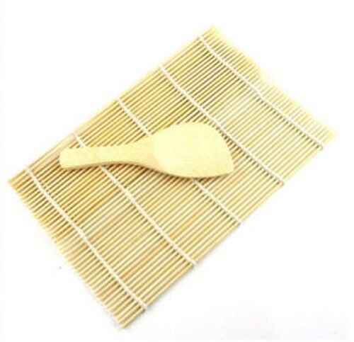 Bamboo Hand Roll Sushi Maker Mat and Wooden Rice Paddle Set
