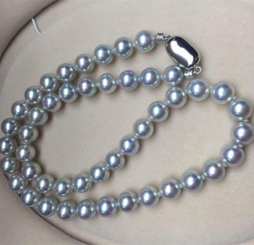 Pre-owned Handmade Aaa 9-10mm Round South Sea Silver Grey Pearl Necklace 18 Inch Silver In Gray