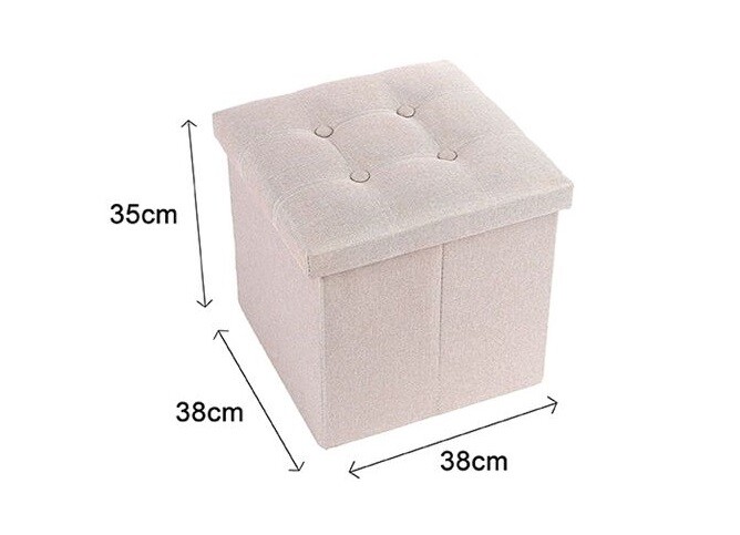 Pouff Puff Pouf Contenitore Imbottito Portaoggetti Seduta Beige 38x38x35cm dfh