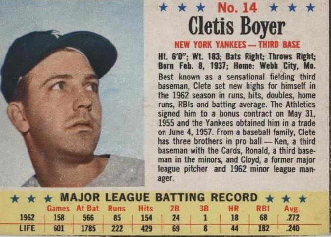 1963 Post - Clete Boyer #14