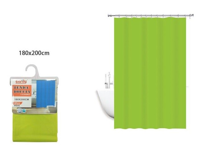 Tenda Doccia AntiMuffa Impermeabile 180x200cm Con Anelli Bagno Verde dfh
