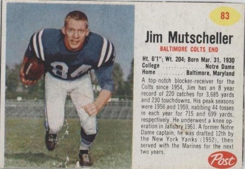1962 Post Jim Mutscheller #83
