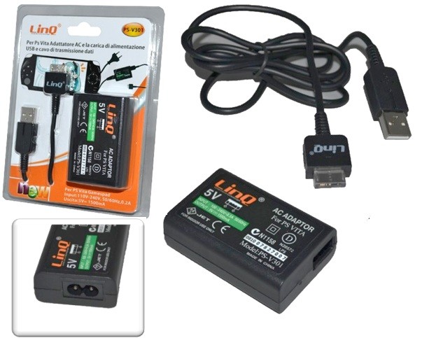 Alimentatore Caricabatterie Per PS Vita Con Cavo Usb Dati Linq Ps-v301