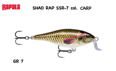 RAPALA SHAD RAP SSR-7 COLORE CARP LIVREA PESCE SPINNING BLACK BASS  LUCCIO