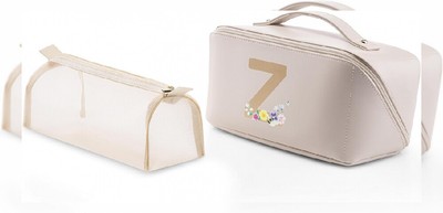 Vlando Large Capacity Travel Cosmetic Bag - Makeup Bag, PU Z, Apricot White 