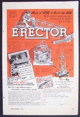 1949 Gilbert Erector Set Ad *Made of Steel to Build like Real* vintage original