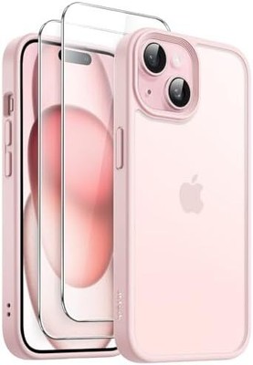 3 in 1 Matte Case for iPhone 15 6.1-Inch with 2-Pack Tempered Glass Screen Prote