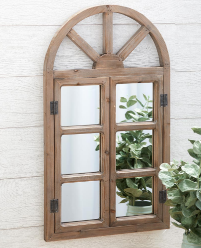 Arched Wood Window Mirror 2 Ft Traditional Style Country Vintage