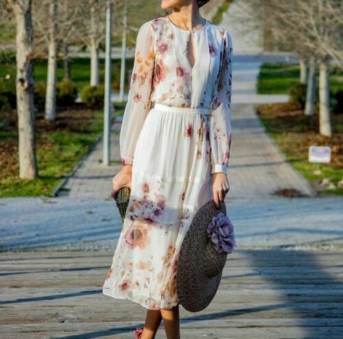 ★Massimo Dutti★ Printed flounce midi dress Cotton blend flounce midi dress · White · Caps And Hats