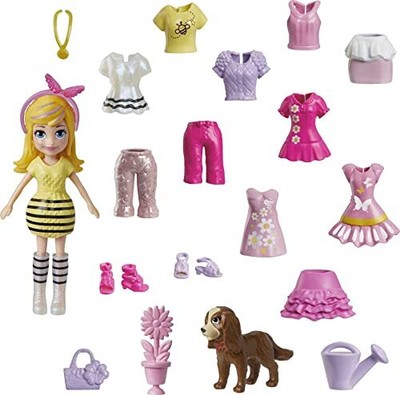 Travel Toy with 3-inch Doll & 18 Accessories, Puppy & Flower-Themed Fashion Pack