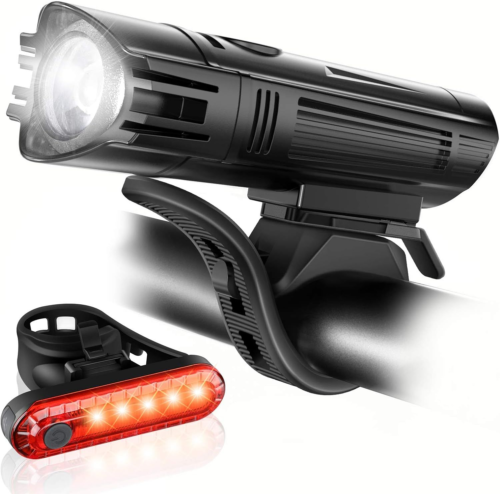 Ascher Ultra Bright USB Rechargeable Bike Light Set, Powerful Bicycle Black