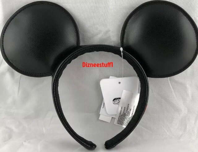 Disney  Mickey Mouse Ears Headband Solid Black Leather Vinyl