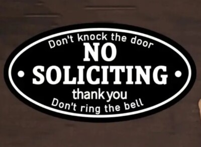 No Soliciting Sign Oval Thanks Don't Knock or Ring Self Adhesive Sticker 5.3x2.8