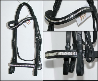 FSS Rhinestone Crystal CURVE SUPER BLING Noseband Comfort Padded Crown BRIDLE