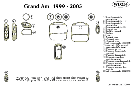 PONTIAC GRAND AM 1999 2000 DASH TRIM KIT a