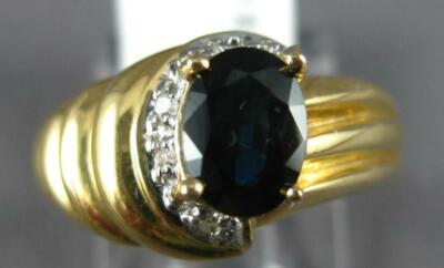 1.05CT DIAMOND & AAA SAPPHIRE 14KT YELLOW GOLD 3D OVAL & ROUND STRIATED FUN RING