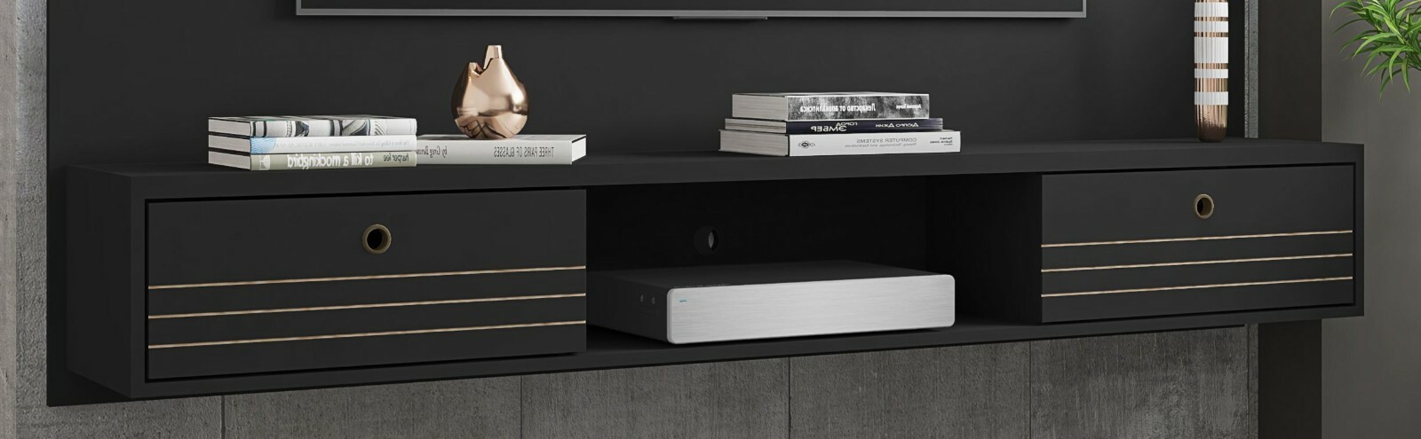 TV Stand Black Wood 70" Floating Wall Mounted Media Console Entertainment Center