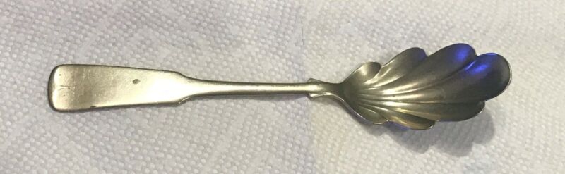 Antique Serving Sugar 5 5/8" spoon marked with Maltese Cross 1877 cursive R  910
