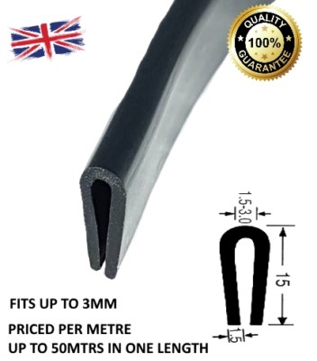 Versatile and Durable Flexible Rubber U-Channel Edging Trim Seal (1mm - 2mm)