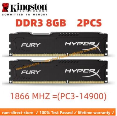 KINGSTON HyperX FURY DDR3 16GB 2x 8GB 1866 MHz PC3-14900 Desktop RAM Memory DIMM