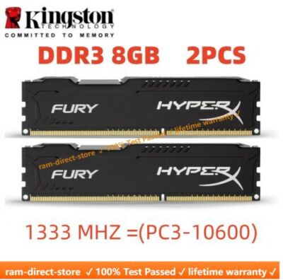 KINGSTON HyperX FURY DDR3 1333 16GB KIT 2x 8GB PC3-10600 Desktop RAM Memory DIMM