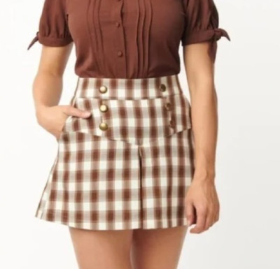 NWT Unique Vintage Brown Plaid Sailor Sweeny Shorts Size M 6/8
