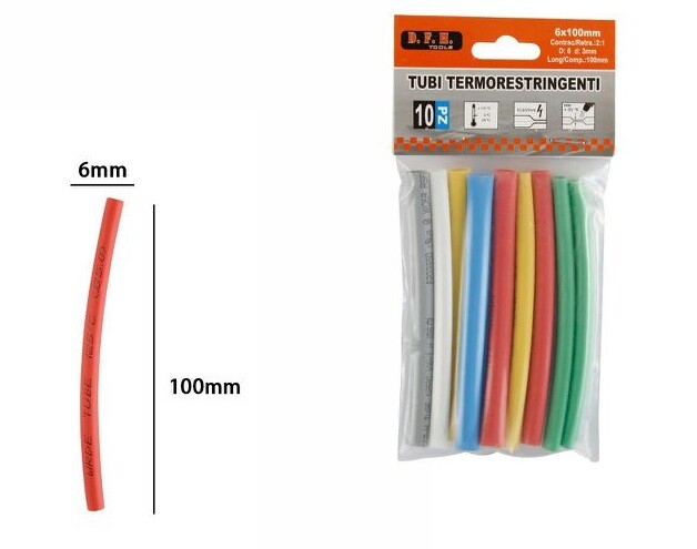 Set 10 Pezzi Tubi Guaine Termorestringenti Termoretrattili Colorati 6x100mm dfh